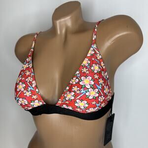 Ed Hardy Red Hawaiian Floral Bikini Top M Medium New With Tags